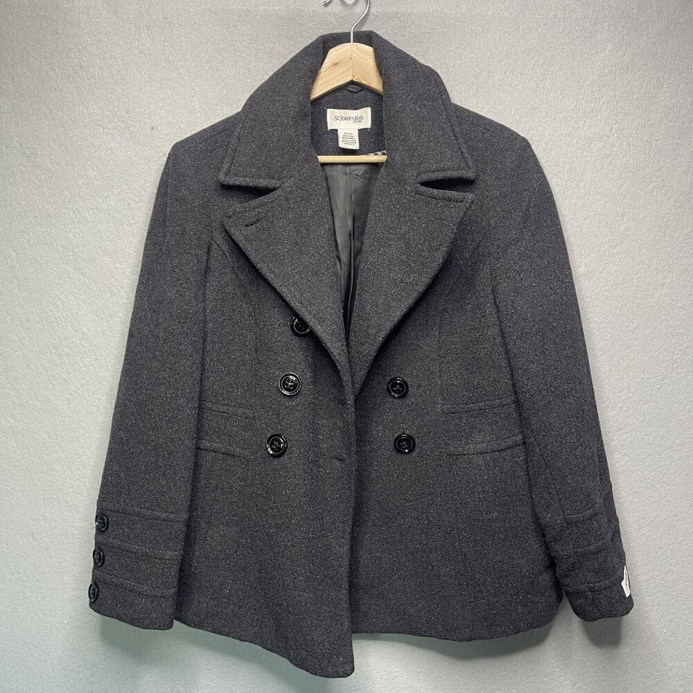 St Johns Bay Charcoal Gray Cashmere Wool Blend Peacoat Winter M Elegant Warmth